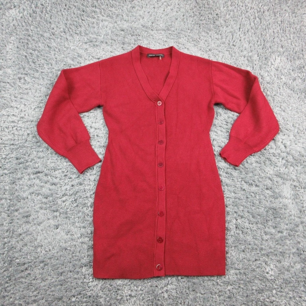 English Factory Dress Womens S Red Sweater Dress V-Neck Balloon Sleeve NWOT